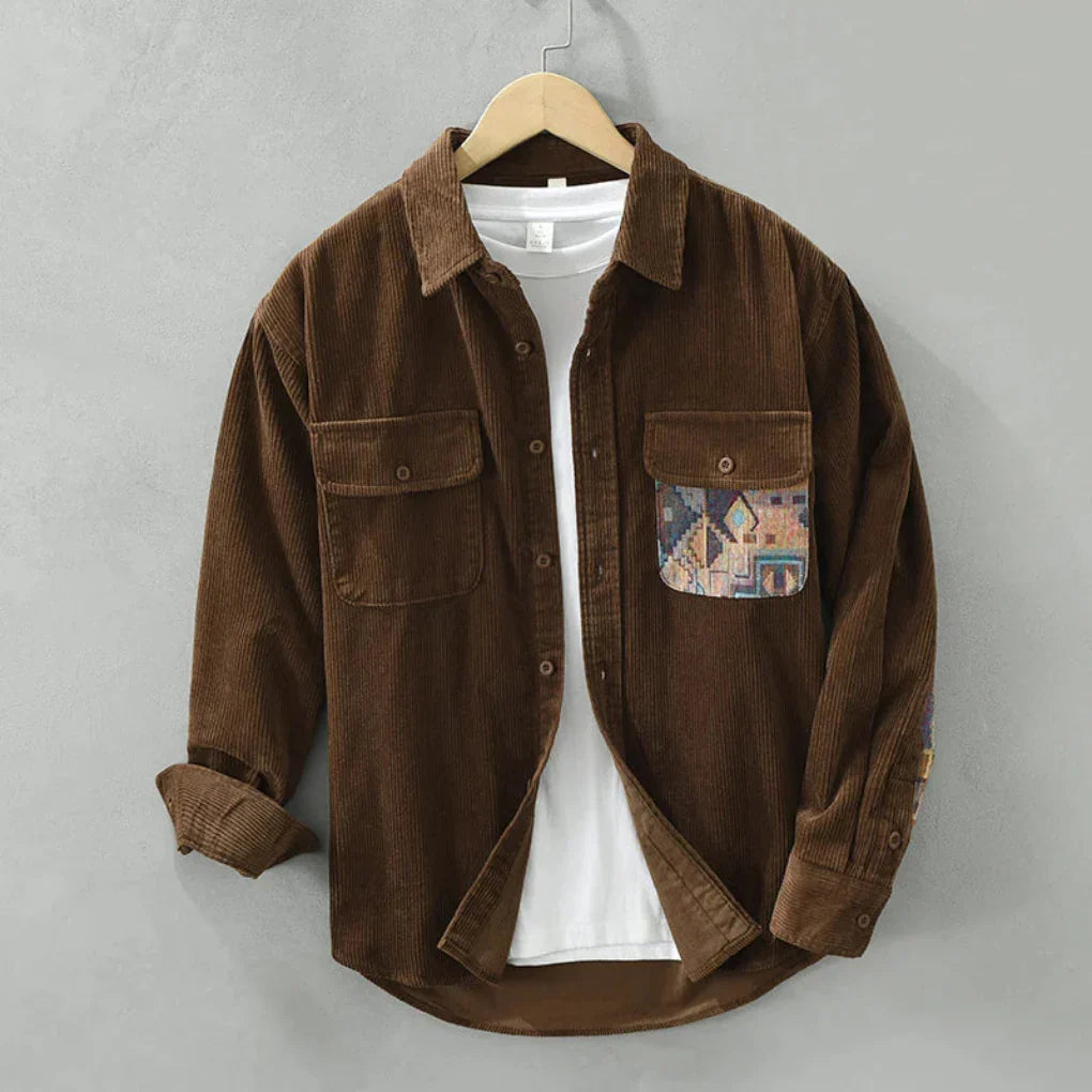 Långärmad herrskjorta med vintagemönster